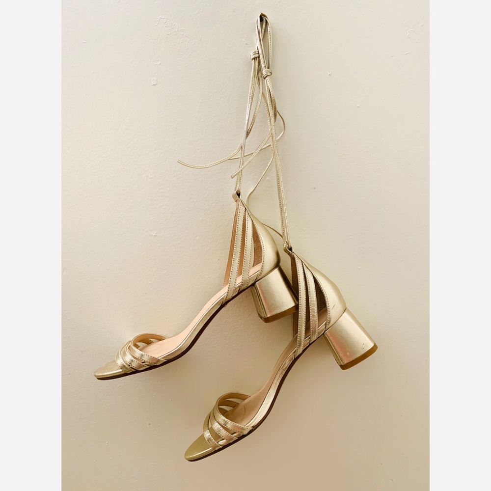 Metallic Gold Ankle Wrap Heels